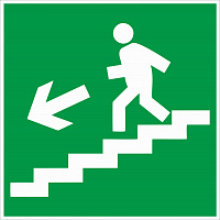 Табличка "Направление к эвакуационному выходу по лестнице вниз налево" E14