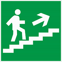 Табличка "Направление к эвакуационному выходу по лестнице вверх направо" E15