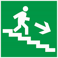 Табличка "Направление к эвакуационному выходу по лестнице вниз направо" E13
